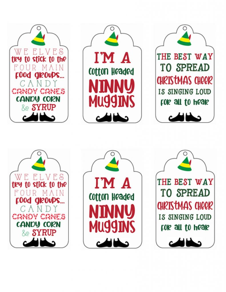printable "elf" movie themed holiday tags and gift baskets - for